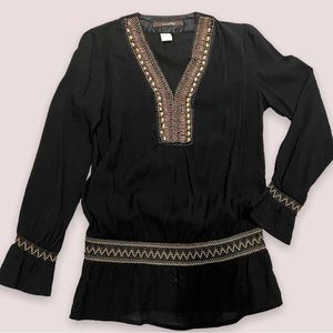 Karlie Black Beaded Peasant Top, Medium